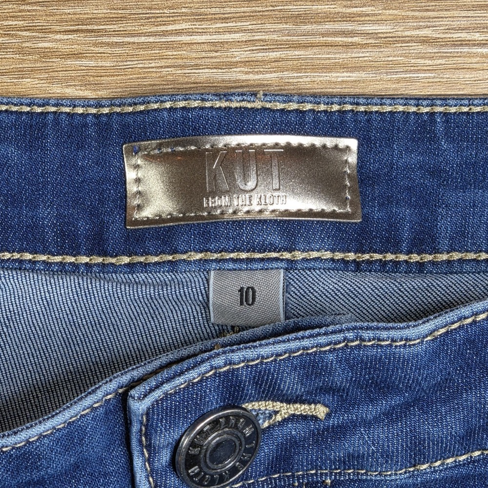KUT from the Kloth Margo Wide Leg Jeans Women's 10 Blue Cuffed Pintuck High Rise - Picture 8 of 12